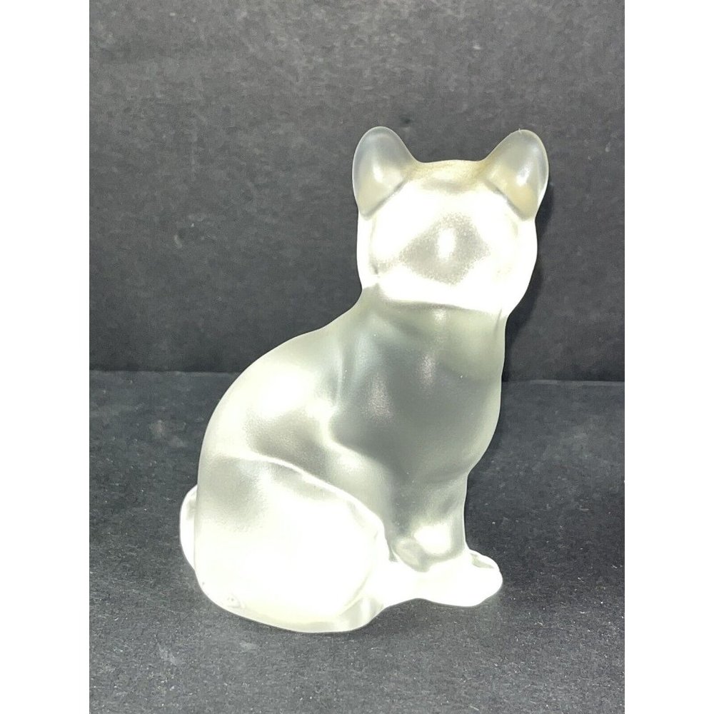 Fenton Crystal Frosted Satin Glass Cat Figurine 4" Art Glass W/ Sticker GIFT - Picture 3 of 7